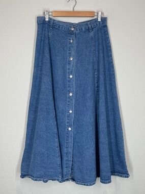 Vtg Kayo of California Denim Midi Skirt Women's 16 Blue Button Front Modest